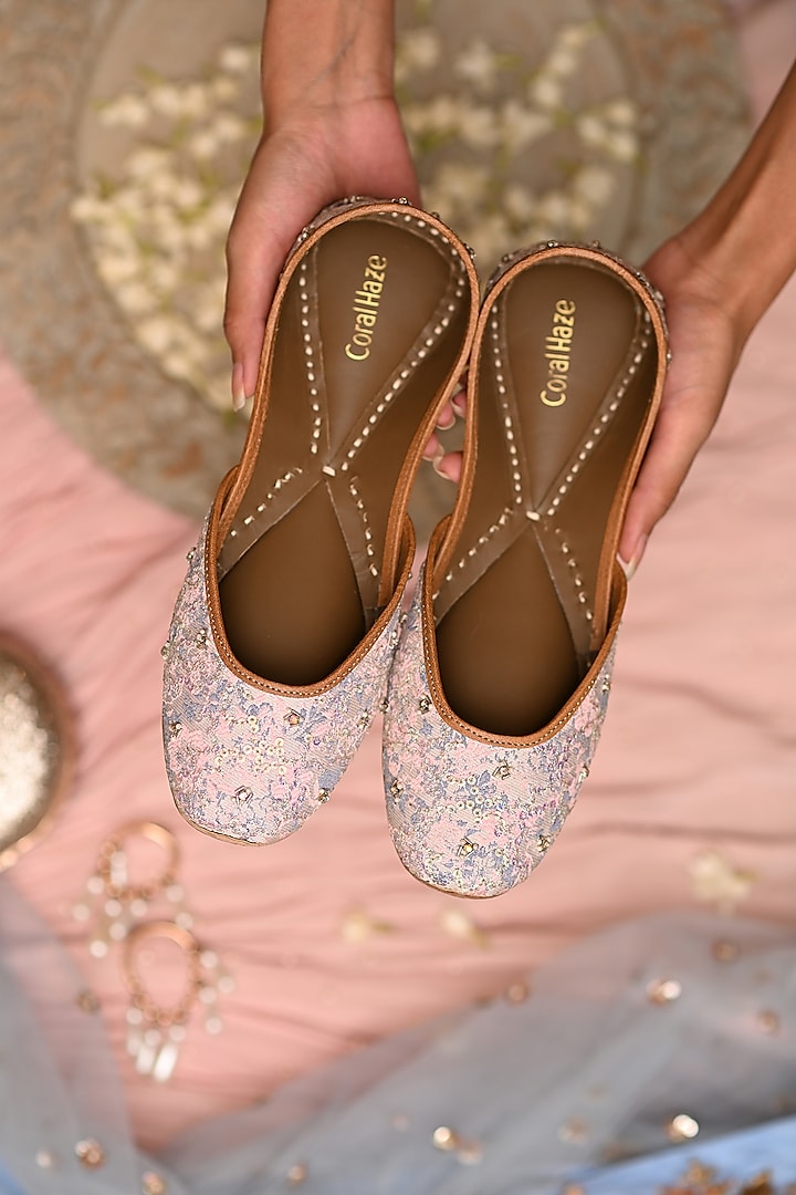 Multi-Colored Genuine Leather Pearl Hand Embroidered Juttis by Coral Haze at Pernia's Pop Up Shop