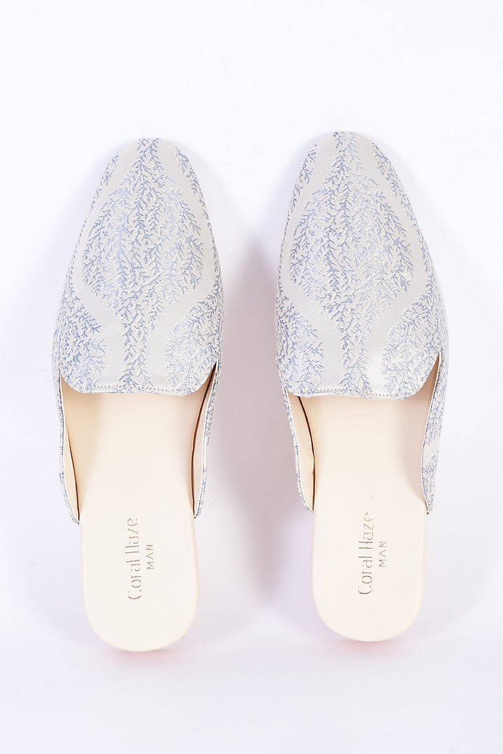 Ivory Jacquard & Faux Leather Mules by CORAL HAZE MEN