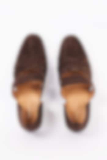 Brown Jacquard Peshawari Shoes by CORAL HAZE MEN