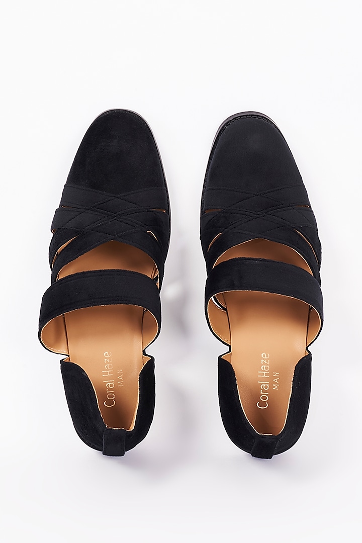 Black Velvet Peshawari Shoes by CORAL HAZE MEN