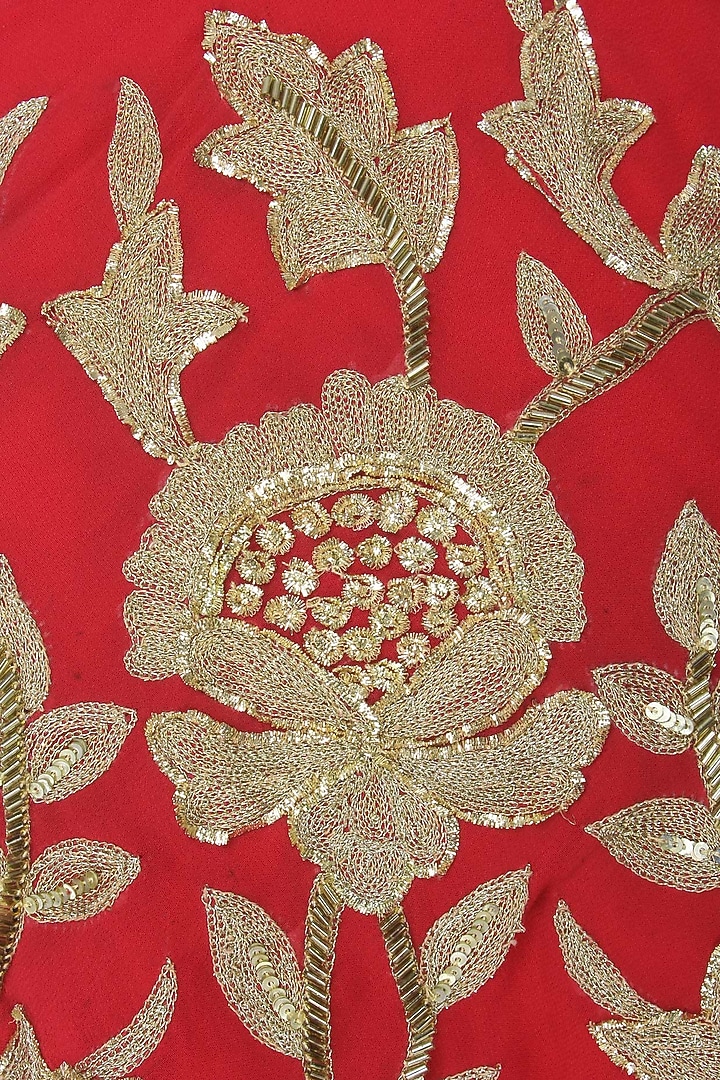 Red zardozi embroidered cape with dhoti set available only at Pernia's Pop Up Shop.