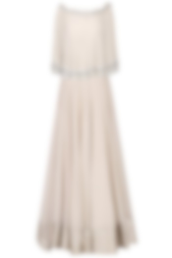 Nude zardozi embroidered cape with lehenga set available only at Pernia's Pop Up Shop.