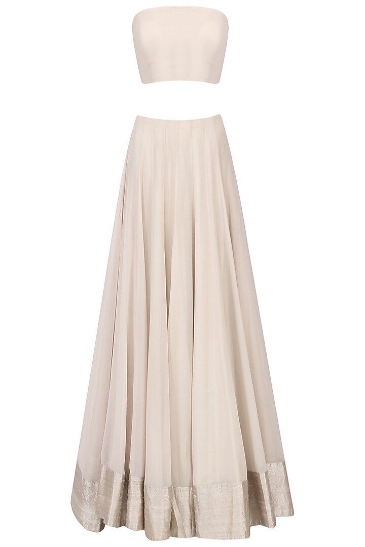 Nude zardozi embroidered cape with lehenga set available only at Pernia's Pop Up Shop.