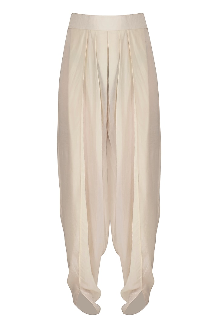 Cream Embroidered Peplum Top With Dhoti Pants by Chhavvi Aggarwal at Pernia's Pop Up Shop
