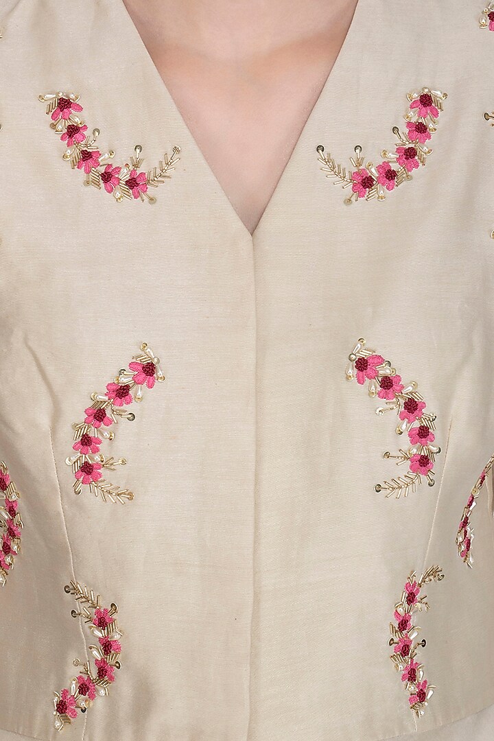 Cream Embroidered Peplum Top With Dhoti Pants by Chhavvi Aggarwal at Pernia's Pop Up Shop