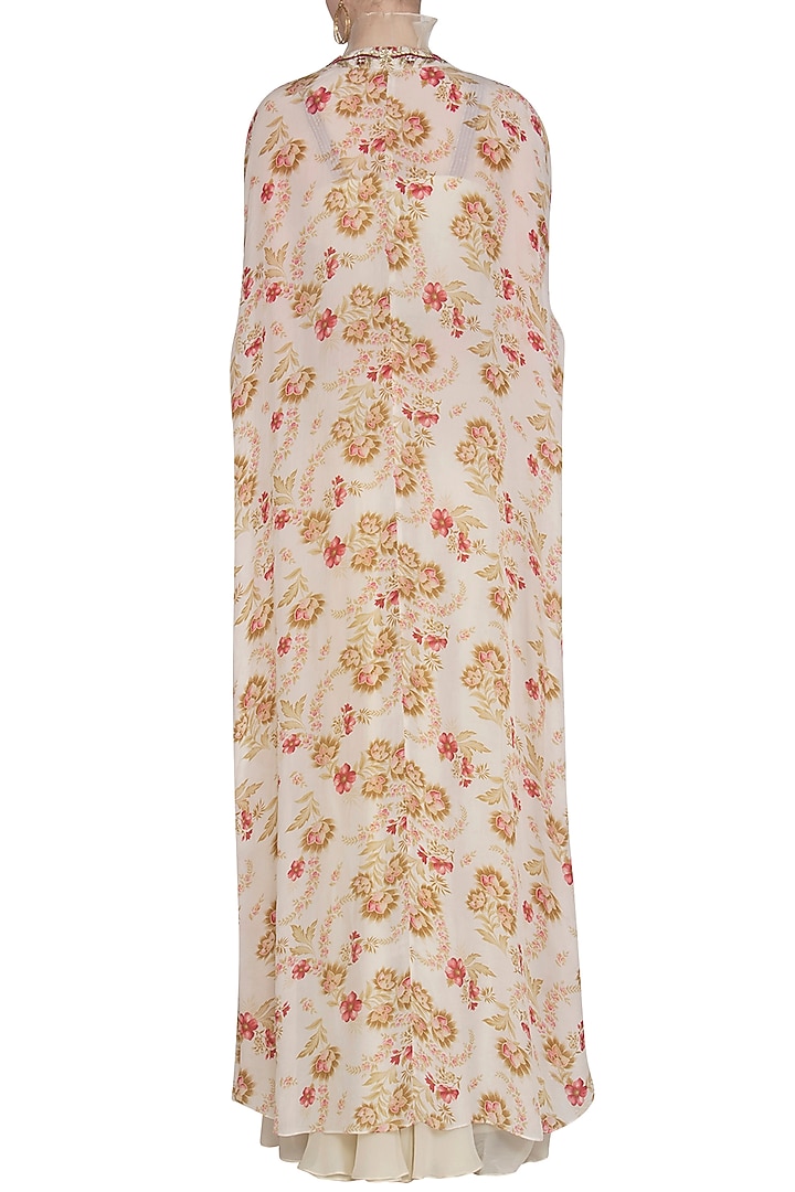 Cream Embroidered Blouse With Palazzo Pants With Cape by Chhavvi Aggarwal at Pernia's Pop Up Shop
