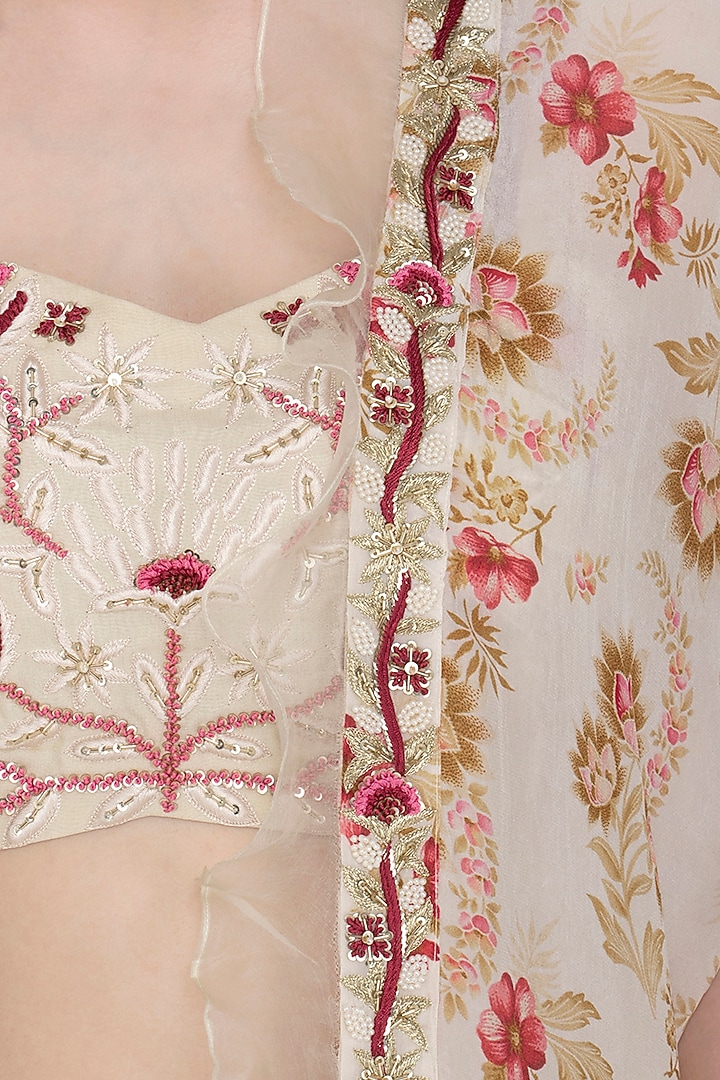 Cream Embroidered Blouse With Palazzo Pants With Cape by Chhavvi Aggarwal at Pernia's Pop Up Shop
