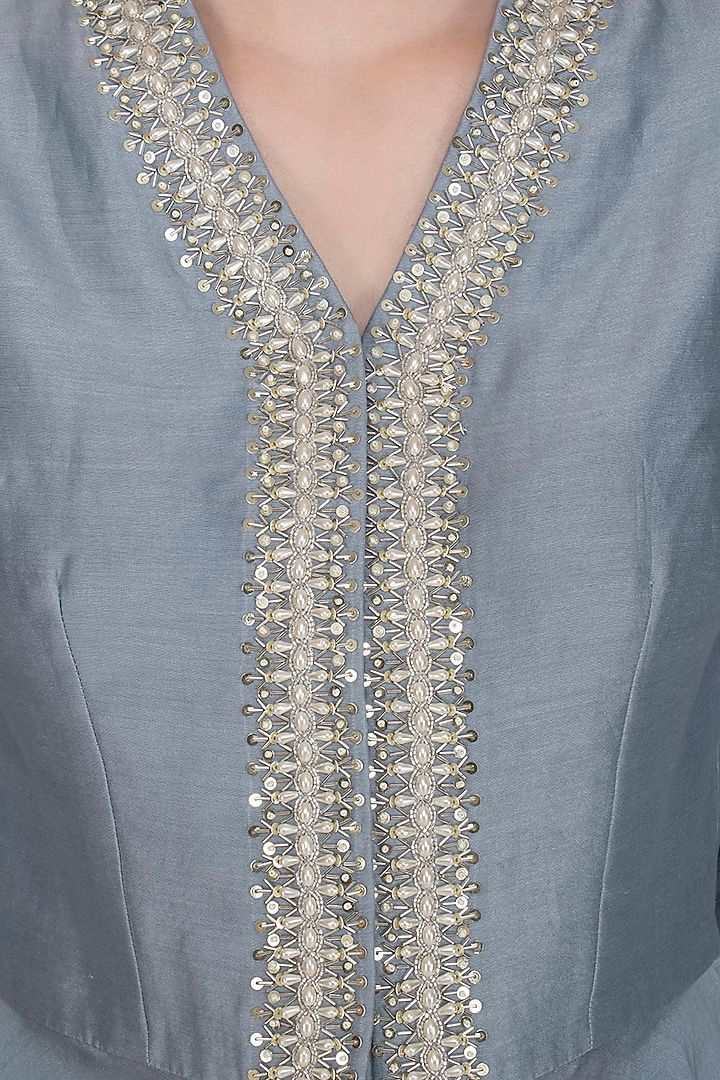 Grey Pearl Peplum Top With Dhoti Pants by Chhavvi Aggarwal at Pernia's Pop Up Shop
