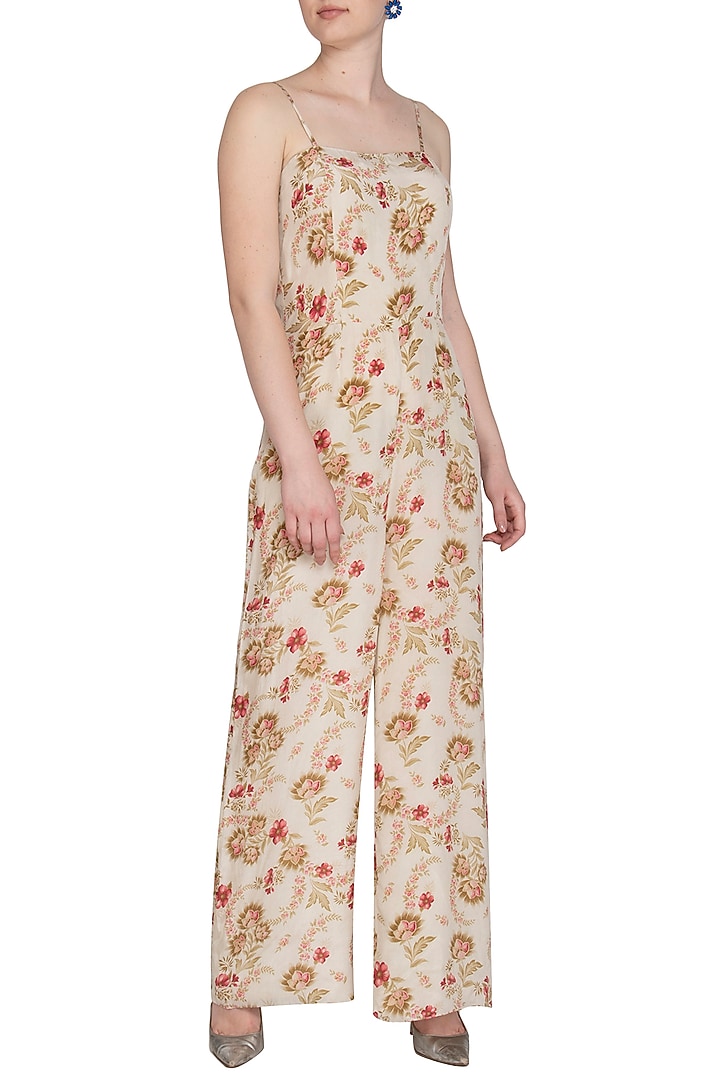 Cream Printed Jumpsuit by Chhavvi Aggarwal at Pernia's Pop Up Shop