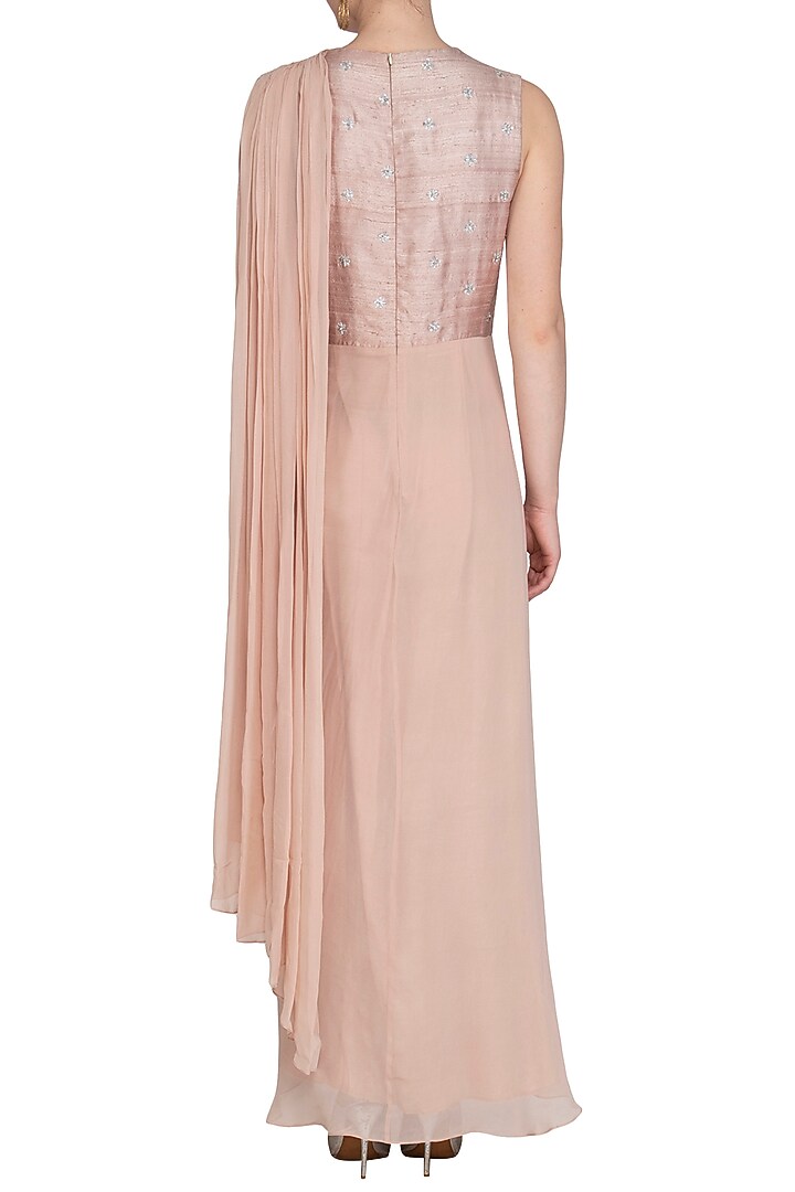 Baby Pink Embroidered Wedding Saree Gown by Chhavvi Aggarwal at Pernia's Pop Up Shop