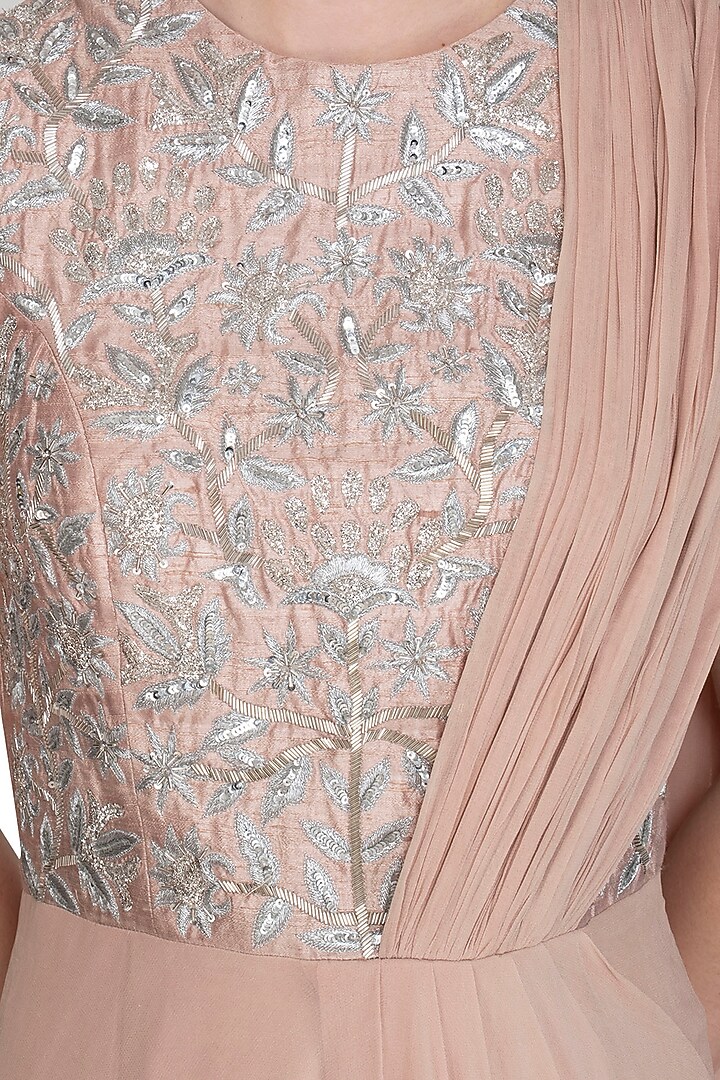 Baby Pink Embroidered Wedding Saree Gown by Chhavvi Aggarwal at Pernia's Pop Up Shop