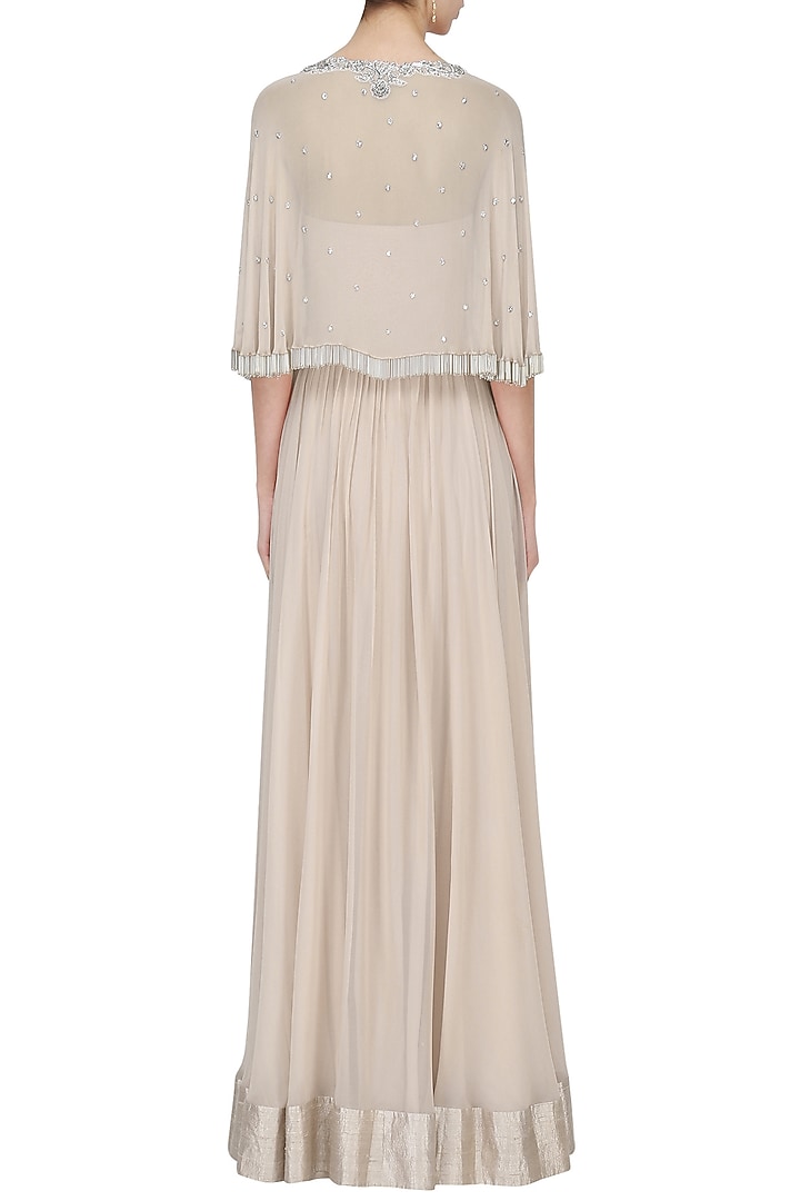 Nude off shoulder gown with embroidered cape available only at Pernia's Pop Up Shop.