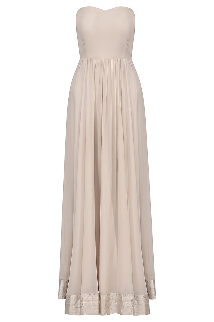 Nude off shoulder gown with embroidered cape available only at Pernia's Pop Up Shop.