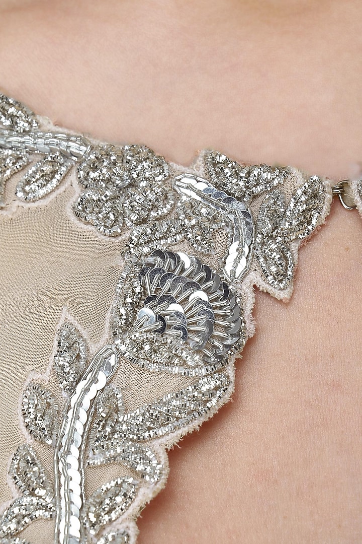 Nude off shoulder gown with embroidered cape available only at Pernia's Pop Up Shop.