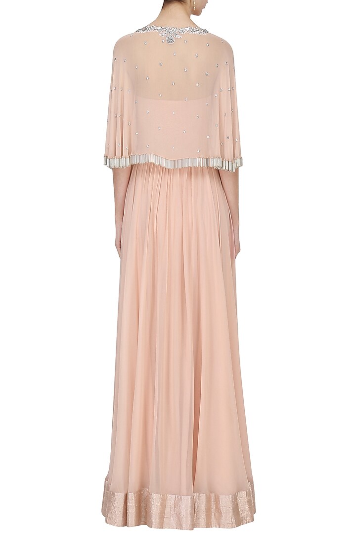 Pink off shoulder gown with embroidered cape available only at Pernia's Pop Up Shop.