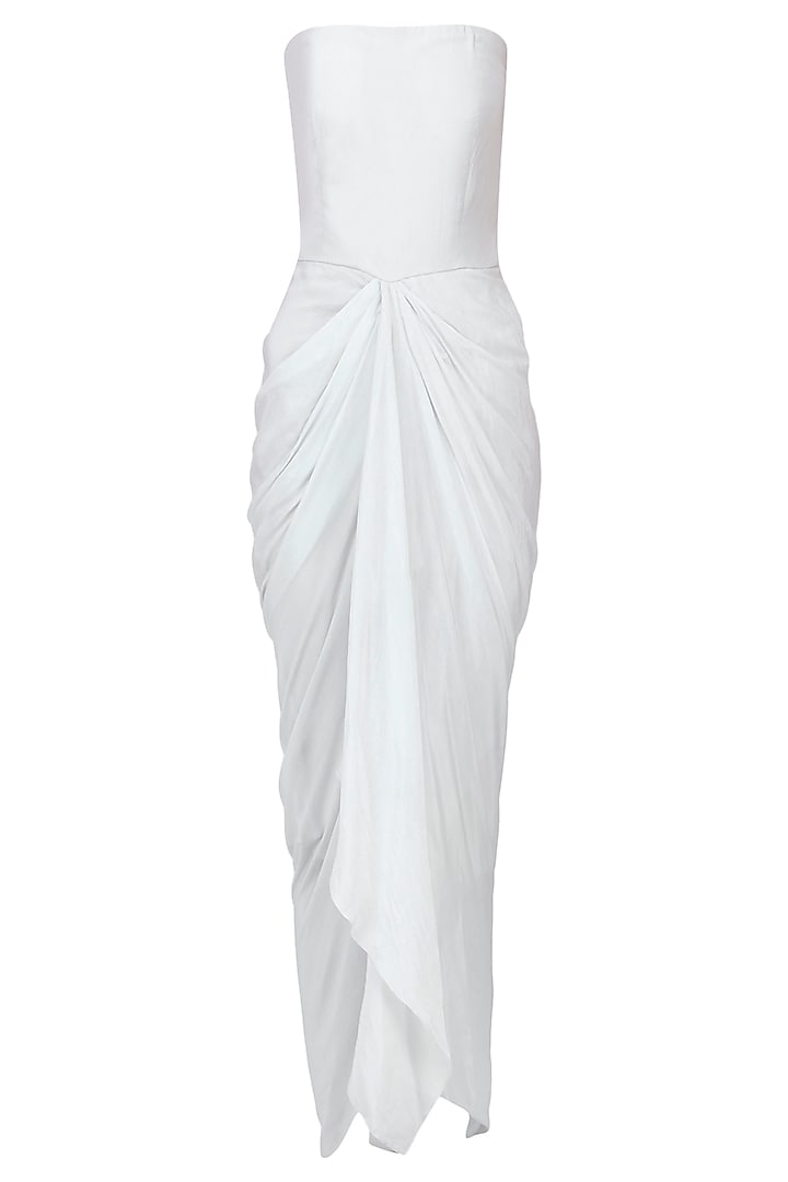 Grey off shoulder drape dress with embroidered cape set available only at Pernia's Pop Up Shop.
