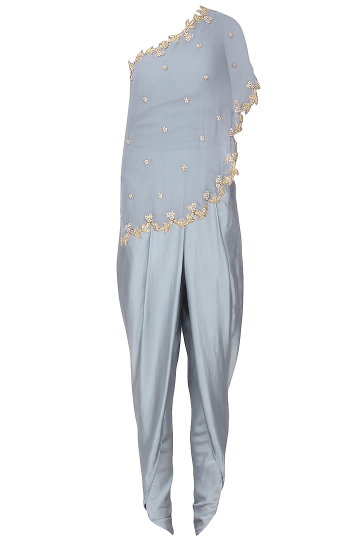 Grey Embroidered Cape with Dhoti Pants and Top Set by Chhavvi Aggarwal