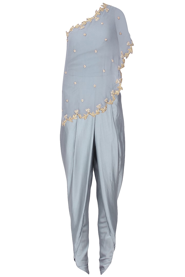 Grey embroidered cape with dhoti pants and top set available only at Pernia's Pop Up Shop.