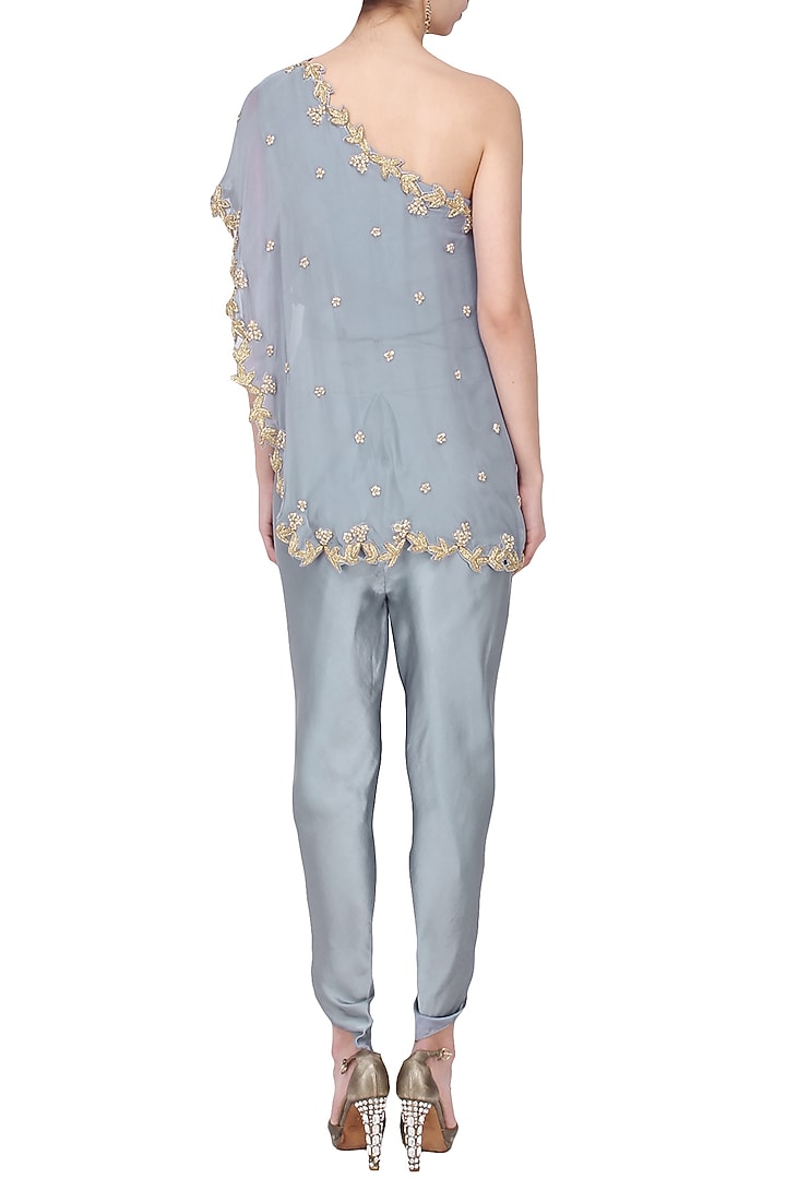 Grey embroidered cape with dhoti pants and top set available only at Pernia's Pop Up Shop.