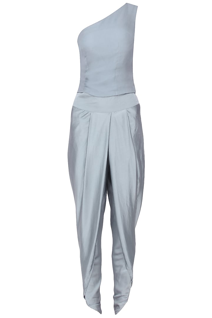 Grey embroidered cape with dhoti pants and top set available only at Pernia's Pop Up Shop.