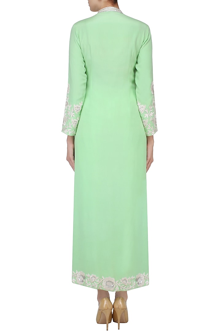 Green threadwork jacket with white dhoti pants available only at Pernia's Pop Up Shop.