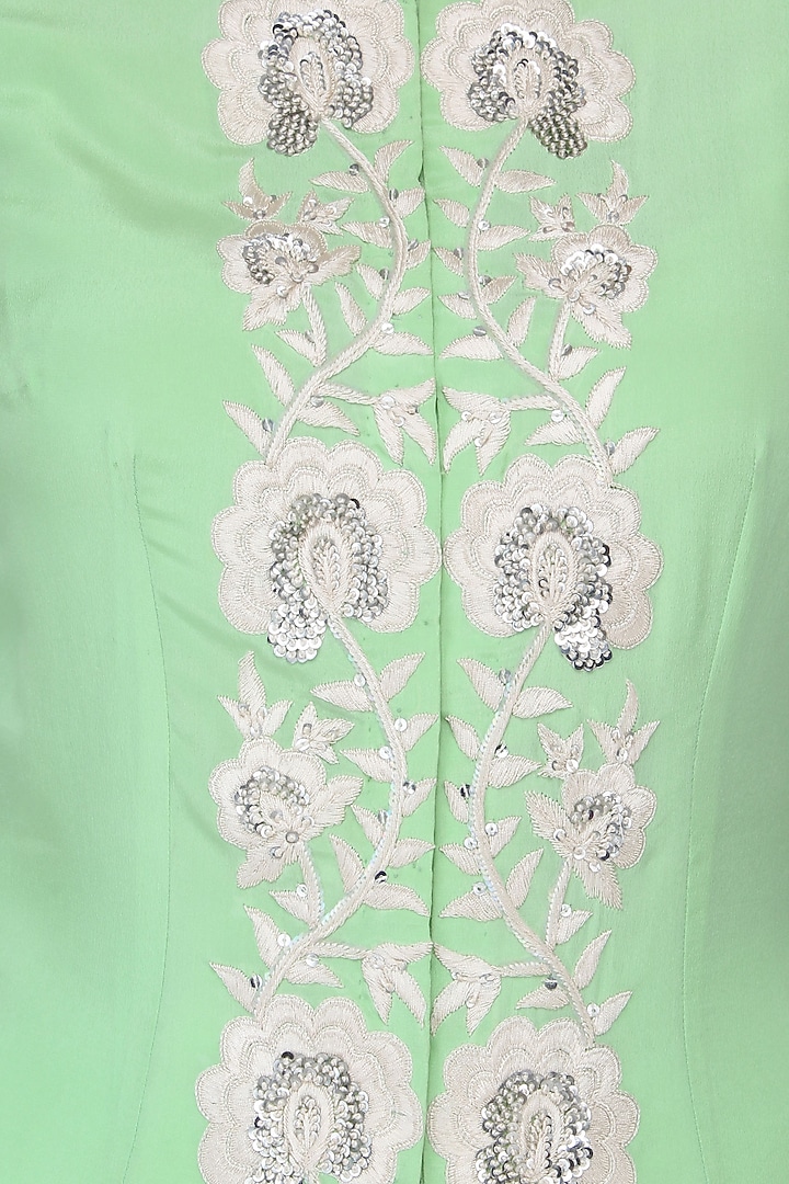 Green threadwork jacket with white dhoti pants available only at Pernia's Pop Up Shop.