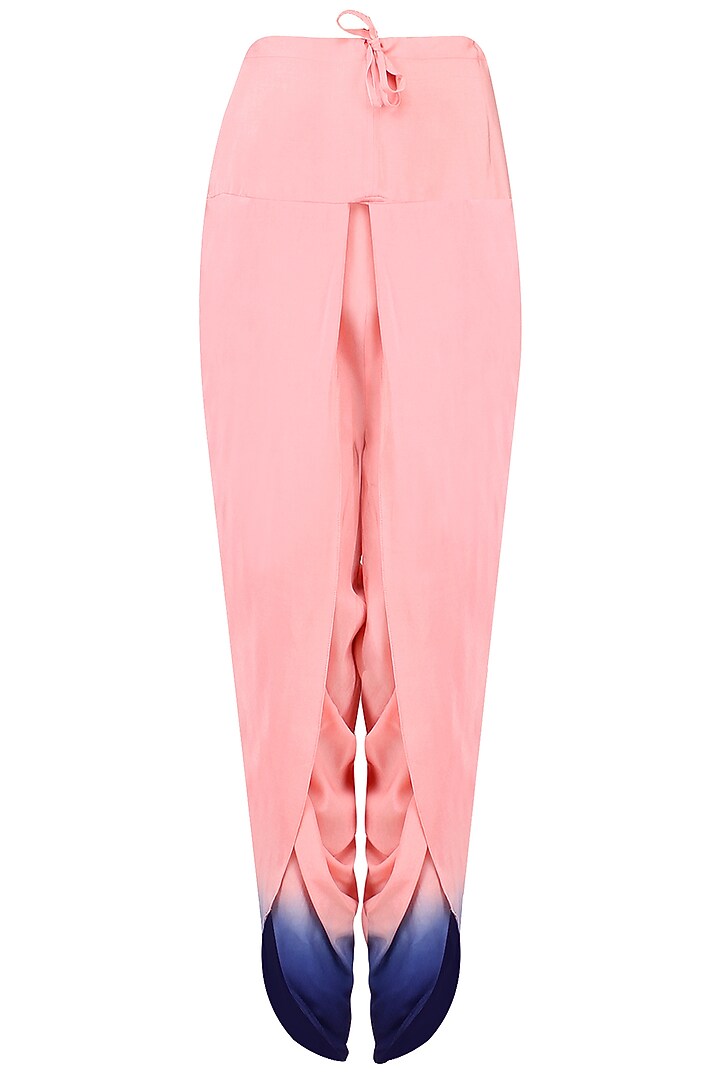 Pink chiffon kurta with blue embroidered gilet and dhoti available only at Pernia's Pop Up Shop.