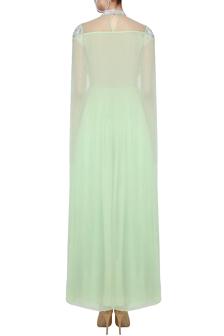 Green embroidered cape suit available only at Pernia's Pop Up Shop.