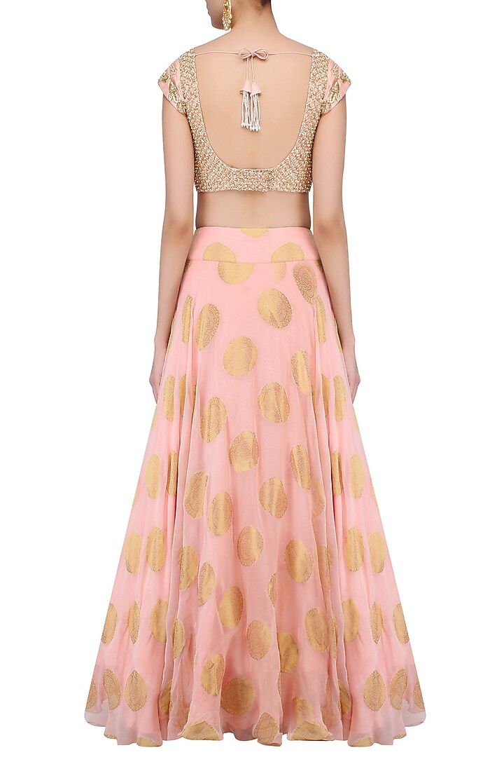 Light peach embroidered banarasi lehenga set available only at Pernia's Pop Up Shop.