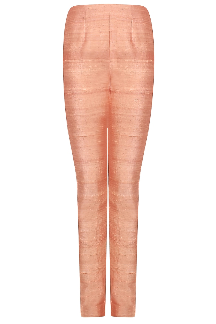 Pink embroidered drape jacket with brown pants available only at Pernia's Pop Up Shop.