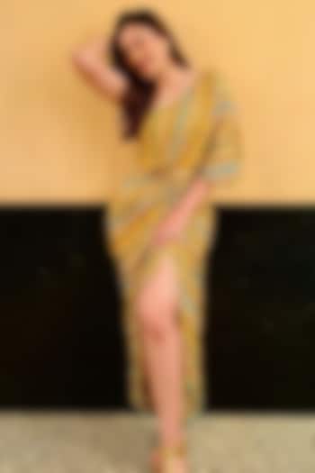 Yellow Printed One Shoulder Dress by Chhavvi Aggarwal