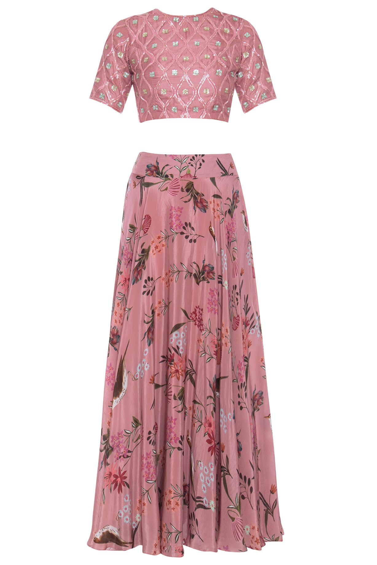 Onion Pink Embroidered Cape Top and Skirt Set