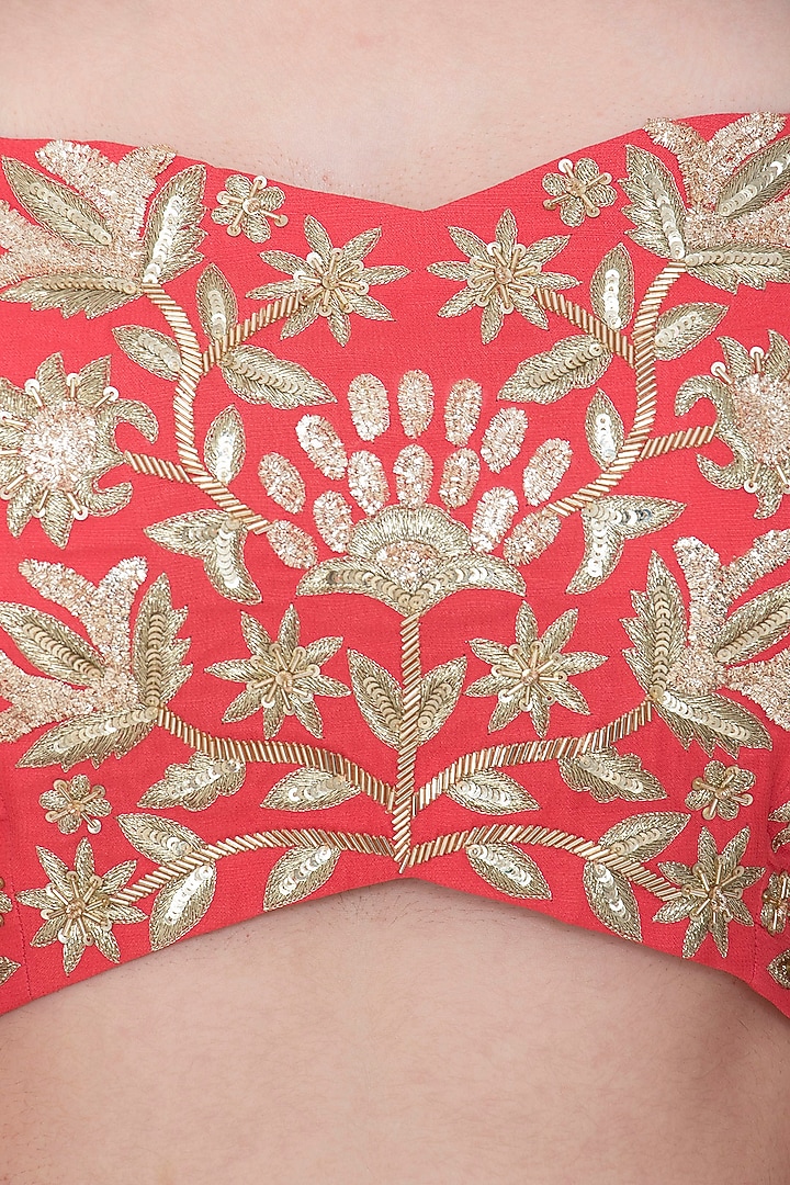 Coral embroidered blouse with palazzo pants and jacket available only at Pernia's Pop Up Shop.