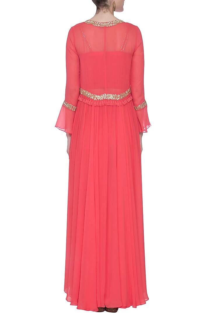 Coral embroidered blouse with palazzo pants and jacket available only at Pernia's Pop Up Shop.