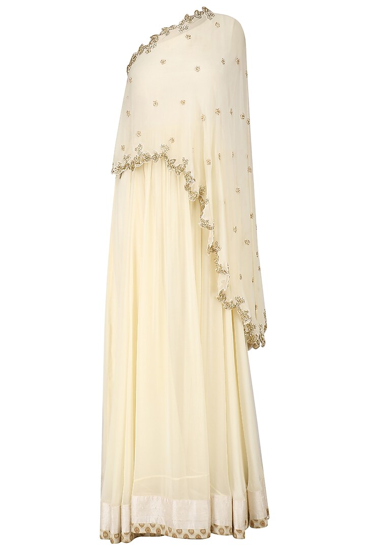 White zardozi embroidered cape anarkali set available only at Pernia's Pop Up Shop.