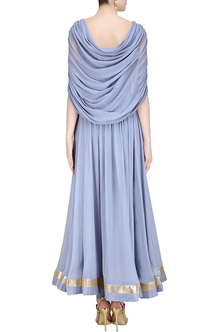 Grey embroidered cape sleeves anarkali set available only at Pernia's Pop Up Shop.