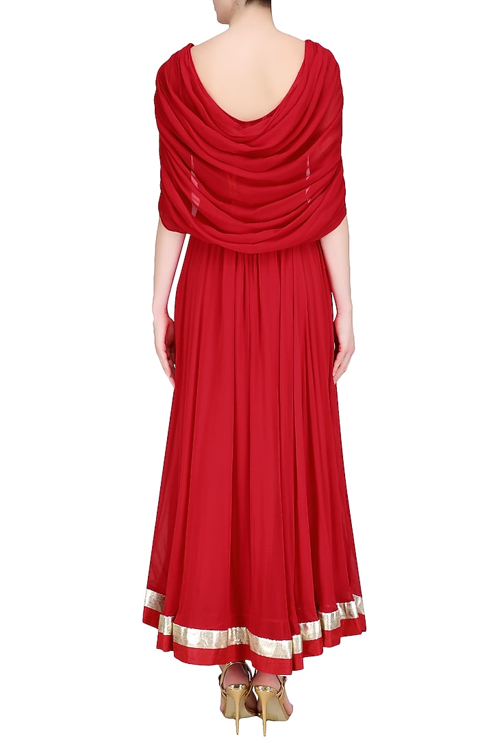 Red embroidered cape anarkali set available only at Pernia's Pop Up Shop.