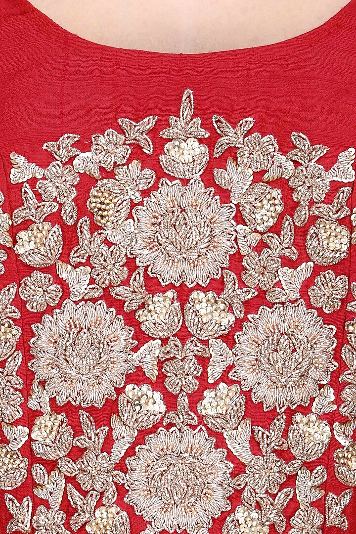 Red embroidered cape anarkali set available only at Pernia's Pop Up Shop.
