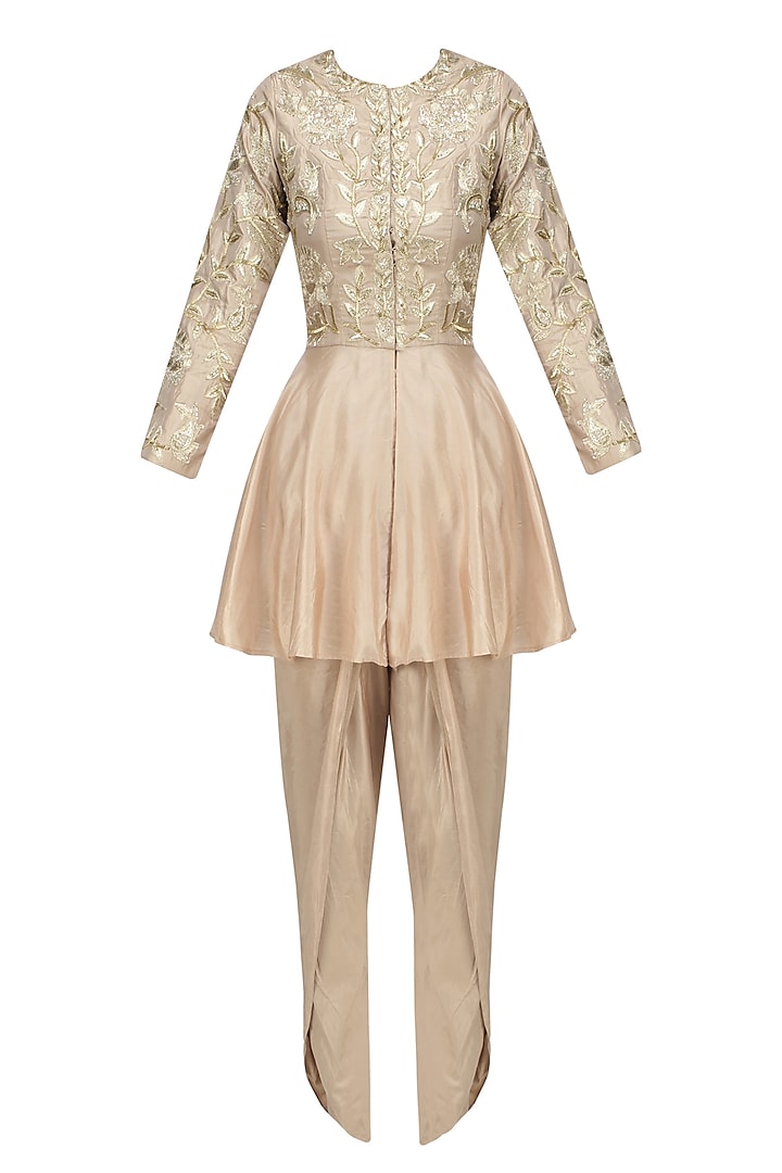 Beige Embroidered Jacket with Tulip Pants by Chhavvi Aggarwal