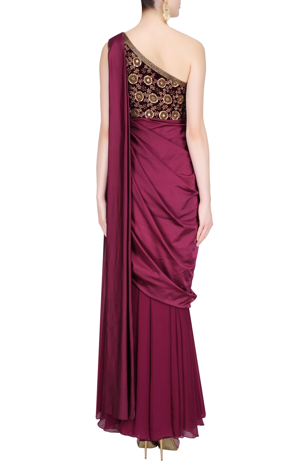 Agneya Silk One Shoulder Draped Set - DeepWine