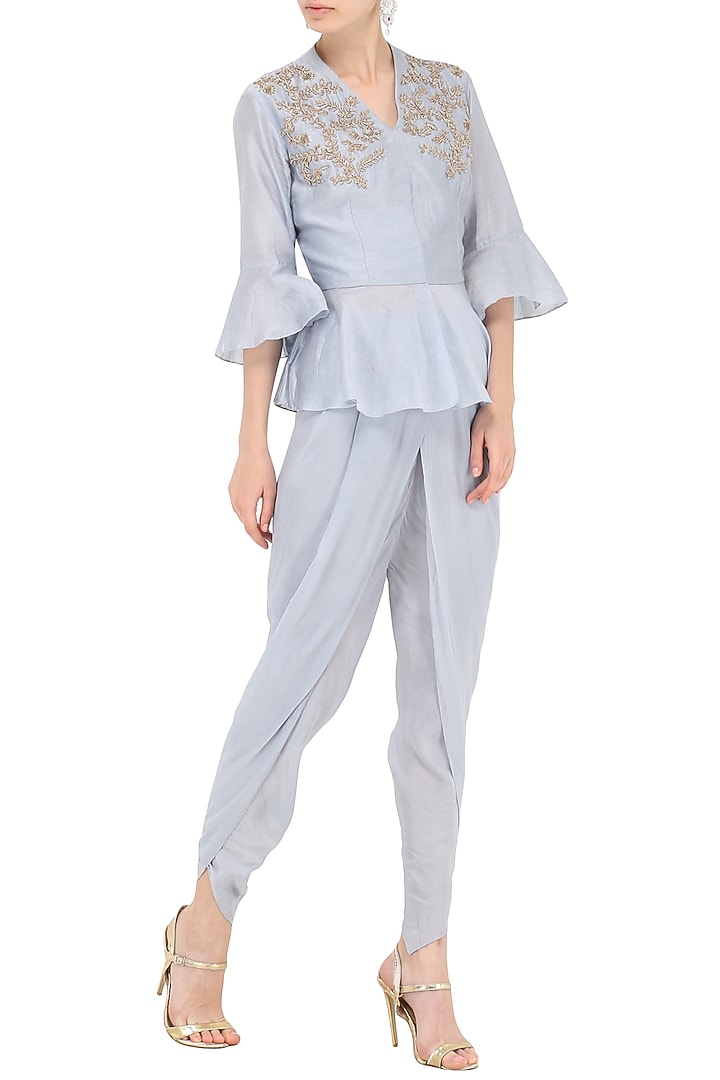 Powder blue peplum top and dhoti pants available only at Pernia's Pop Up Shop.