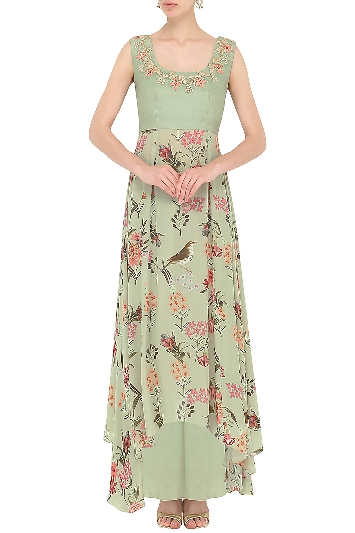Sage green floral printed top and wide legged pants available only at Pernia's Pop Up Shop.