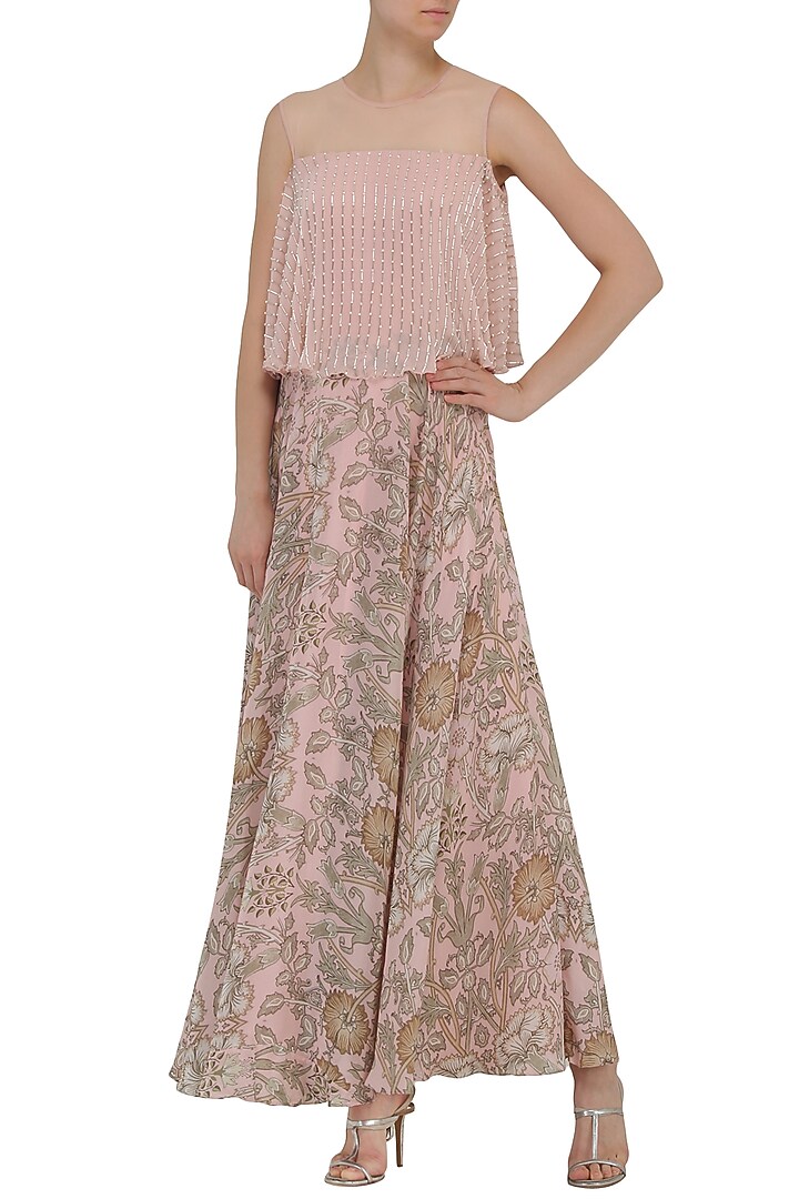 Pink floral printed anarkali available only at Pernia's Pop Up Shop.