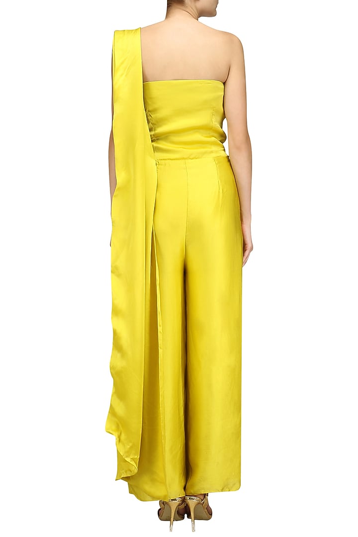 Yellow and gold fringe detail jumpsuit available only at Pernia's Pop Up Shop.