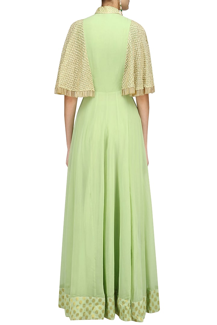 Green floral embroidered cape anarkali available only at Pernia's Pop Up Shop.