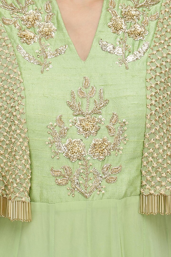 Green floral embroidered cape anarkali available only at Pernia's Pop Up Shop.