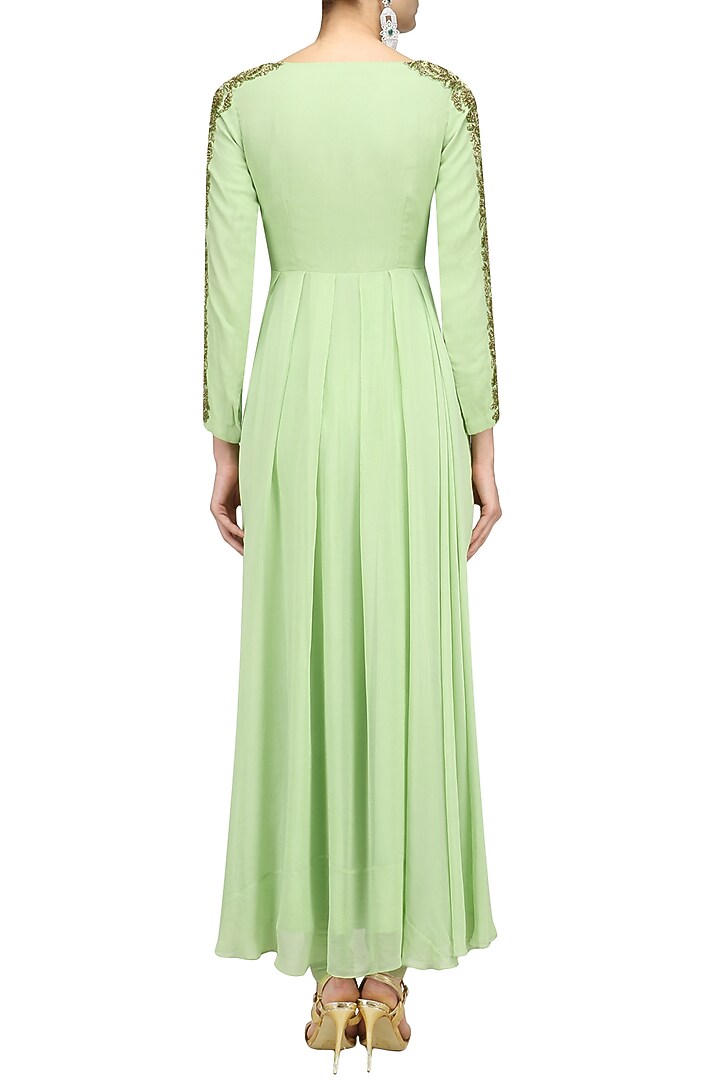 Mint green floral embroidered anarkali set available only at Pernia's Pop Up Shop.