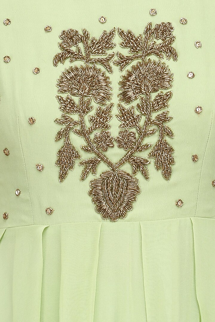 Mint green floral embroidered anarkali set available only at Pernia's Pop Up Shop.
