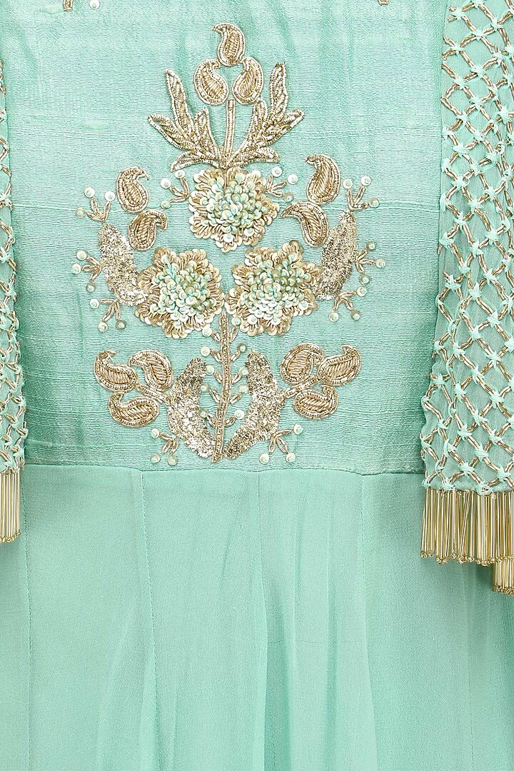 Aqua blue floral embroidered cape anarkali available only at Pernia's Pop Up Shop.