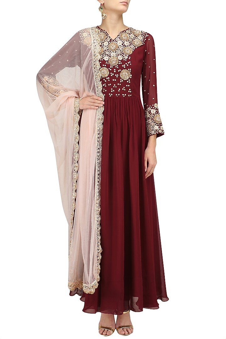 Maroon  anarkali set main image 0